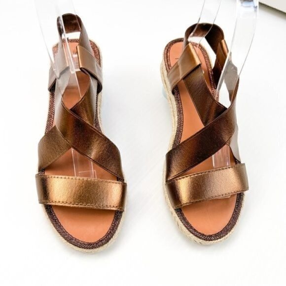 Aquatalia Sandal Espadrille womens size 6 Maggie wedge copper brown strap - Picture 6 of 14